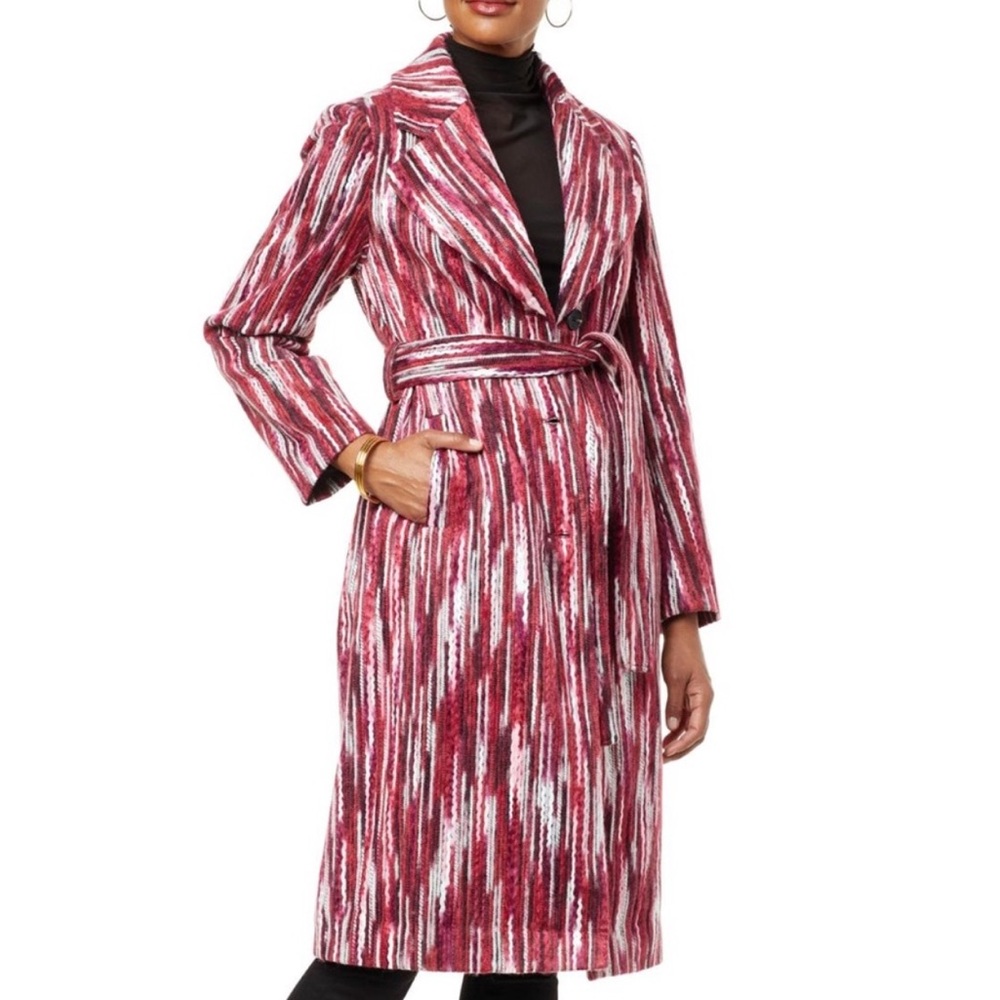 Kathy Ireland NWT Fashion 360 Faux Wool Duster Coat of Many Colors-Red Sz Medium